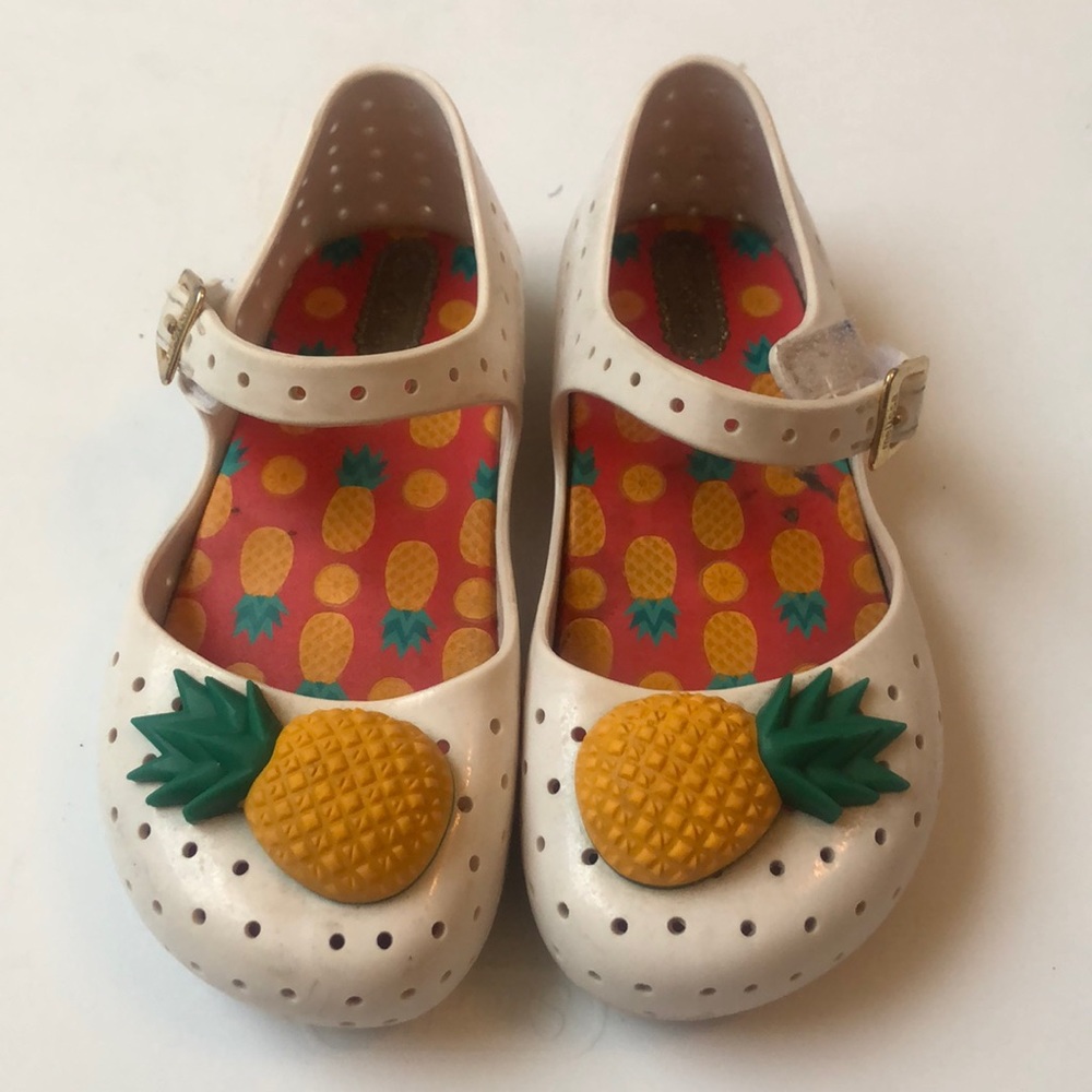 White Mini Melissa Shoes with Pineapple, Size 10